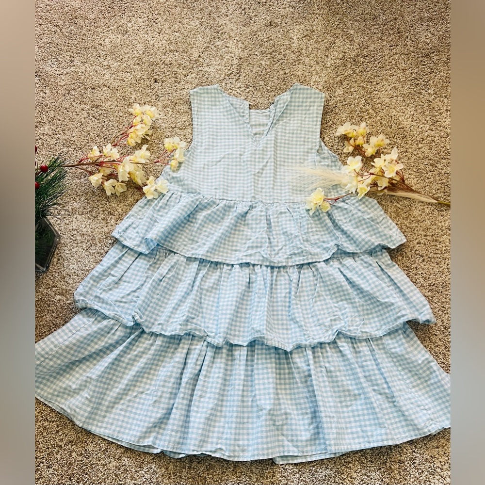Blue Gingham Tiered Dress